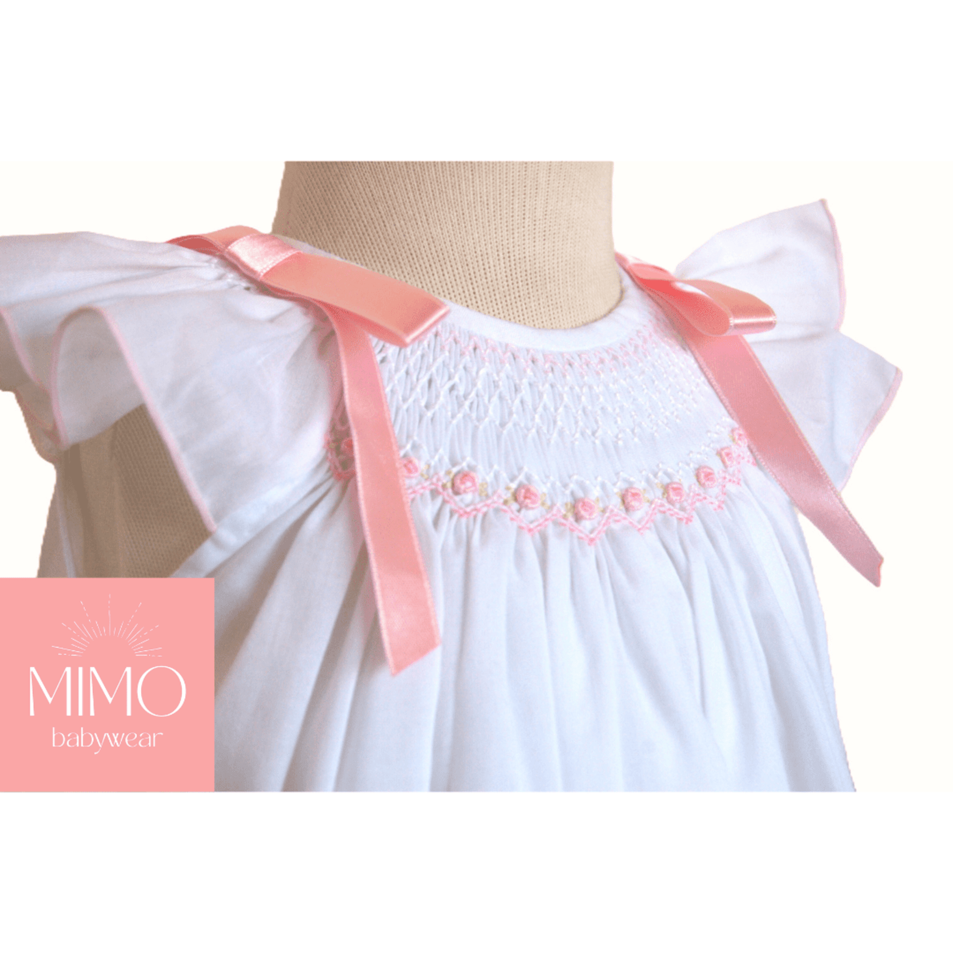 Vestido blanco (punto smock floral rosa). - 3