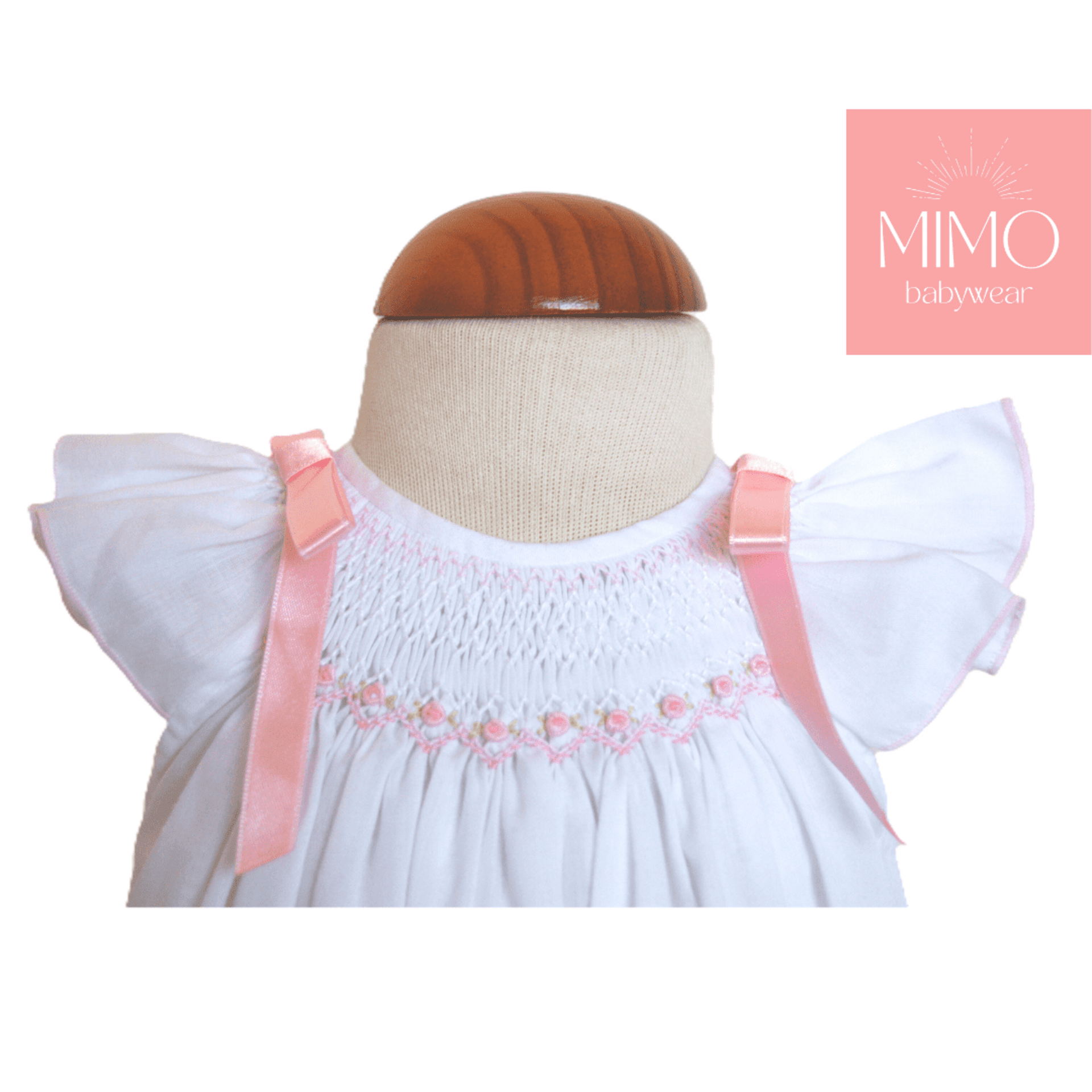 Vestido blanco (punto smock floral rosa). - 5