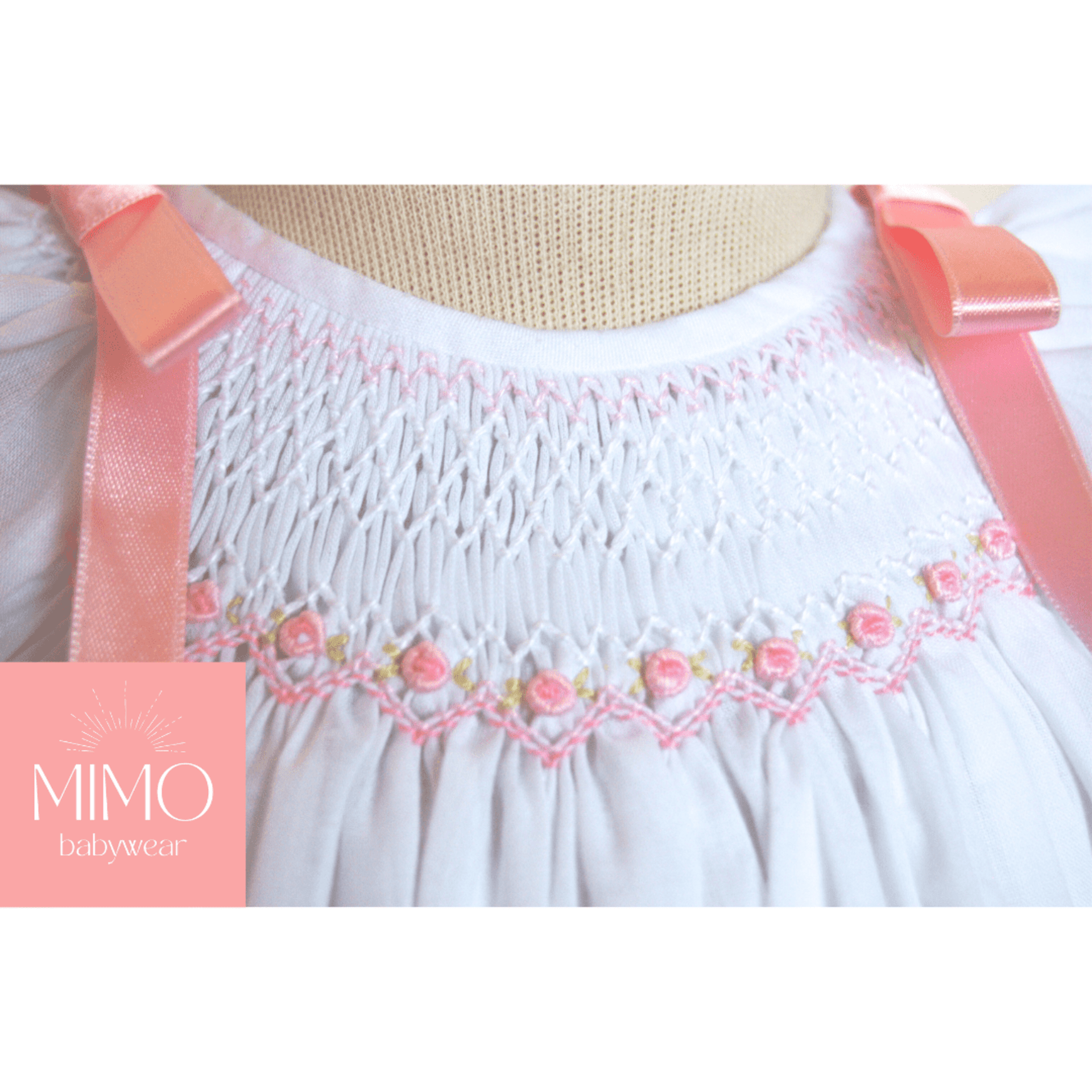Vestido blanco (punto smock floral rosa). - 4